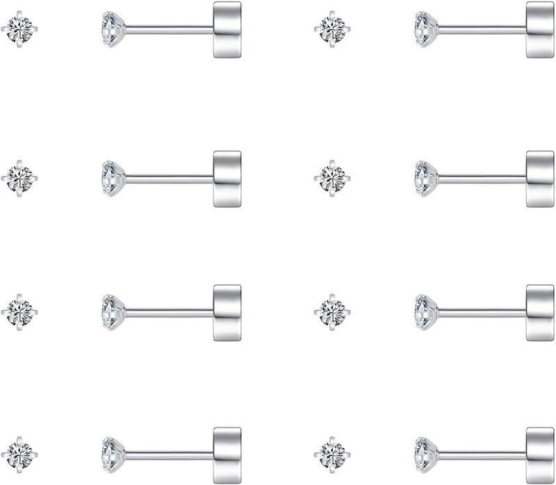 FOSIR 8 Pairs Tiny Flat Back Earrings for Women Men 14K Gold Plated Surgical Stainless Steel Stud Earrings Hypoallergenic Cubic Zirconia Studs Cartilage Earrings 2mm 3mm 4mm - Image 1